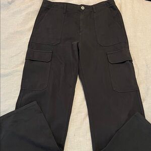 Zara Wide Leg Black Cargo Cotton Pants size 8